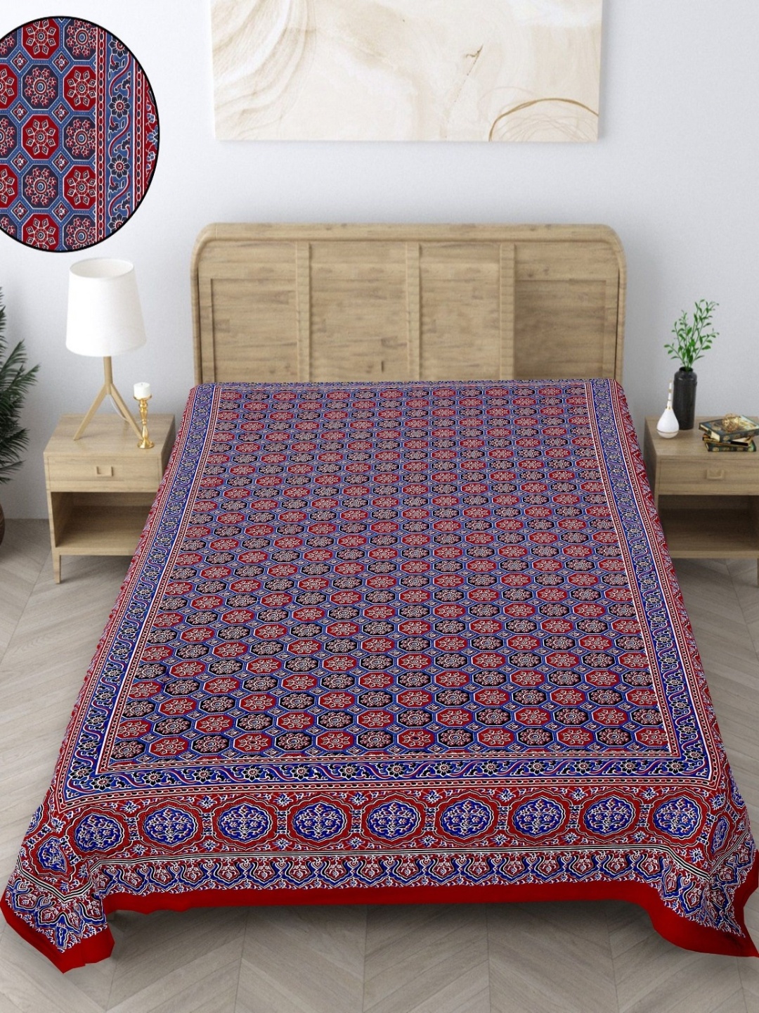 

Texstylers Maroon & Blue Floral 140 TC Single Bedsheet with Pillow Covers