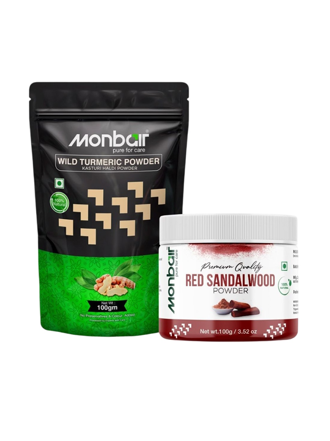 

MONBAIR Wild Turmeric Powder & Red Sandalwood Powder - 100 g Each, Khaki