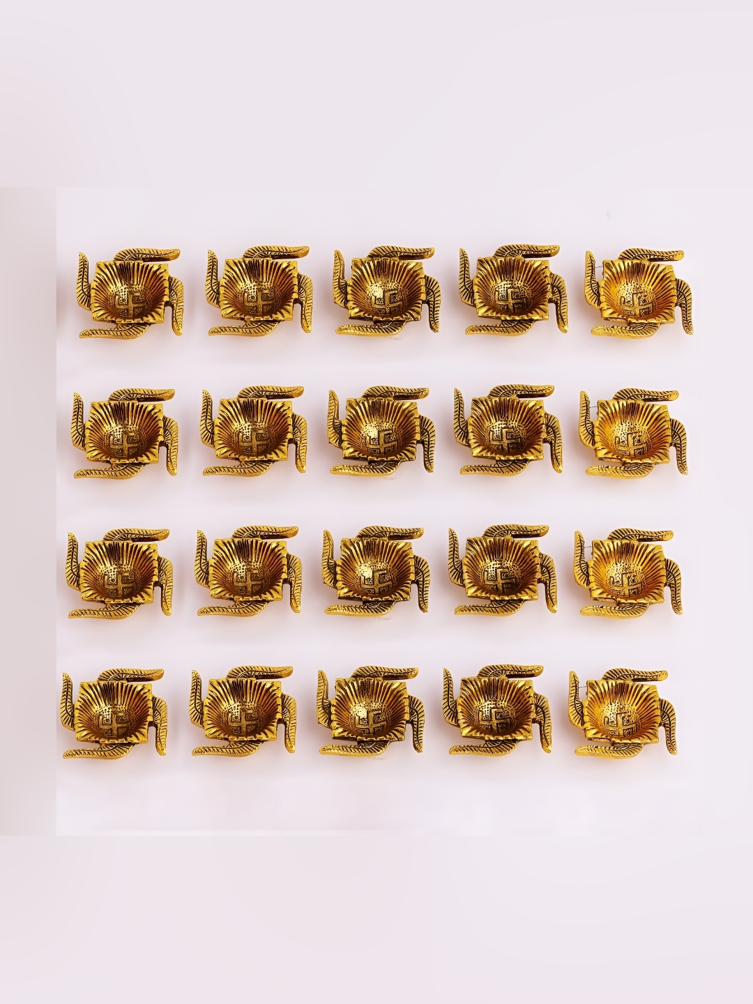 

IndianShelf Pack of 20 Diwali Diyas Aluminium Golden Finish Swastik Decorative Deepak, Gold