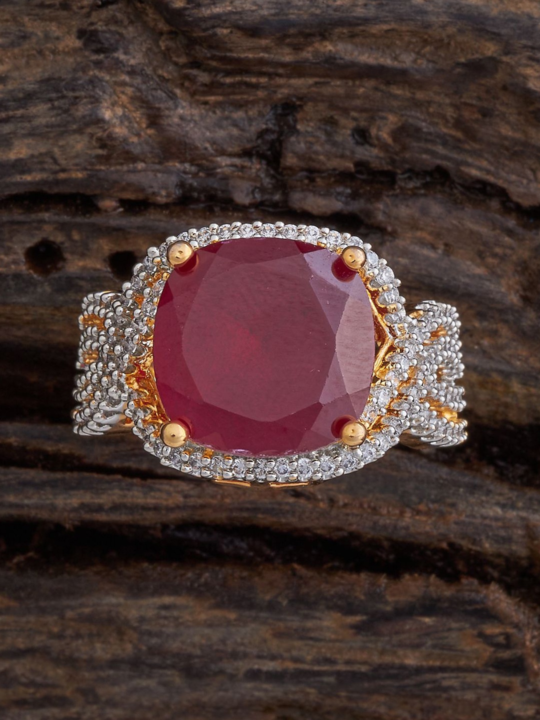

Kushal's Fashion Jewellery Gold-Plated Cubic Zirconia Finger Ring, Red