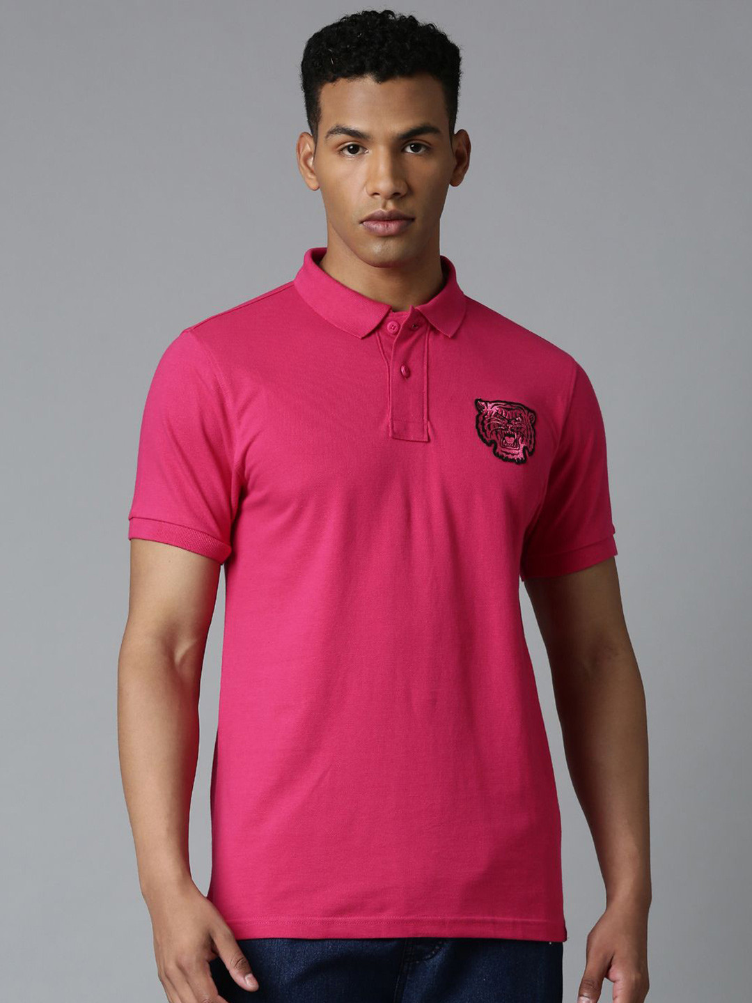 

Breakbounce Men Polo Collar Pockets T-shirt, Pink