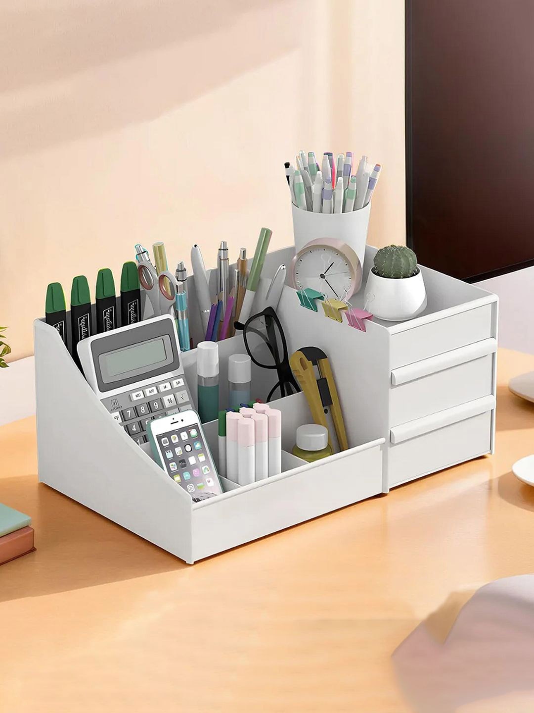 

Kuber Industries White Stationary Desk Organiser