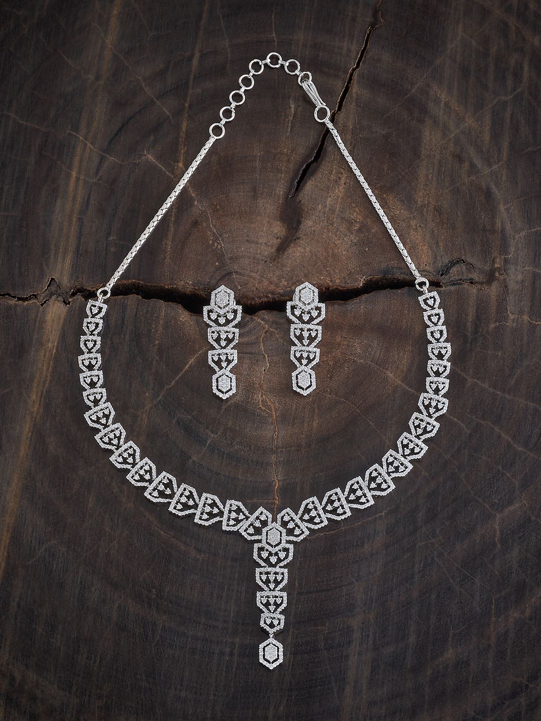

Kushal's Fashion Jewellery Rhodium-Plated CZ-Studded Jewellery Set, Silver
