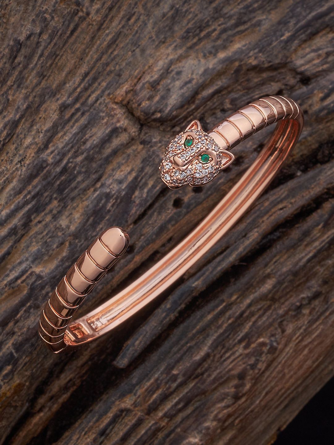 

Kushal's Fashion Jewellery Rose Gold-Plated Cubic Zirconia Kada Bracelet