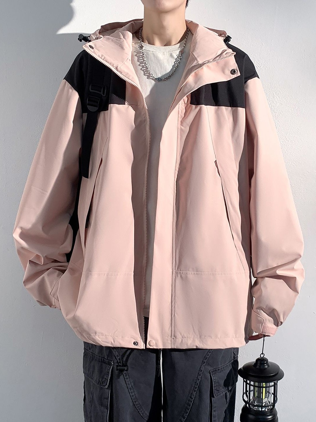 

StyleCast x Revolte Men Colourblocked Hooded Open Front Jacket, Pink