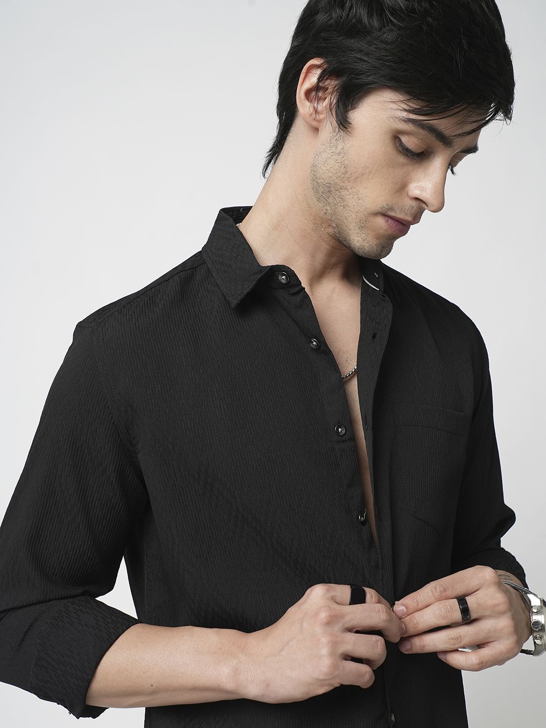 

VASTRADO Men Classic Slim Fit Opaque Casual Shirt, Black