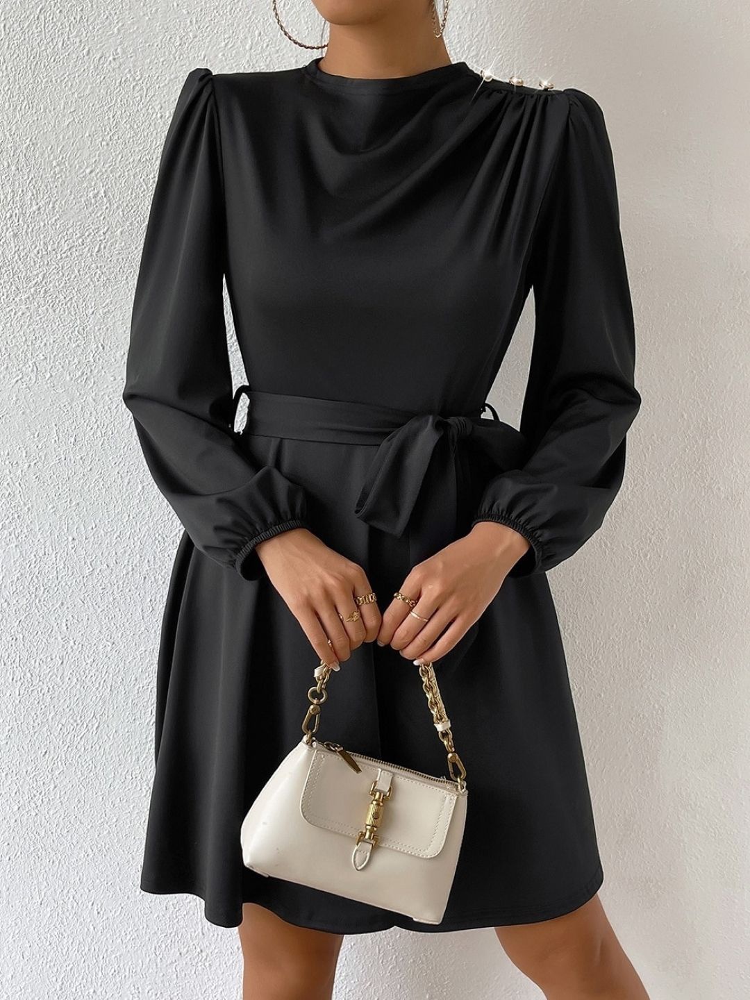 

KPOP Bishop Sleeves A-Line Dress, Black