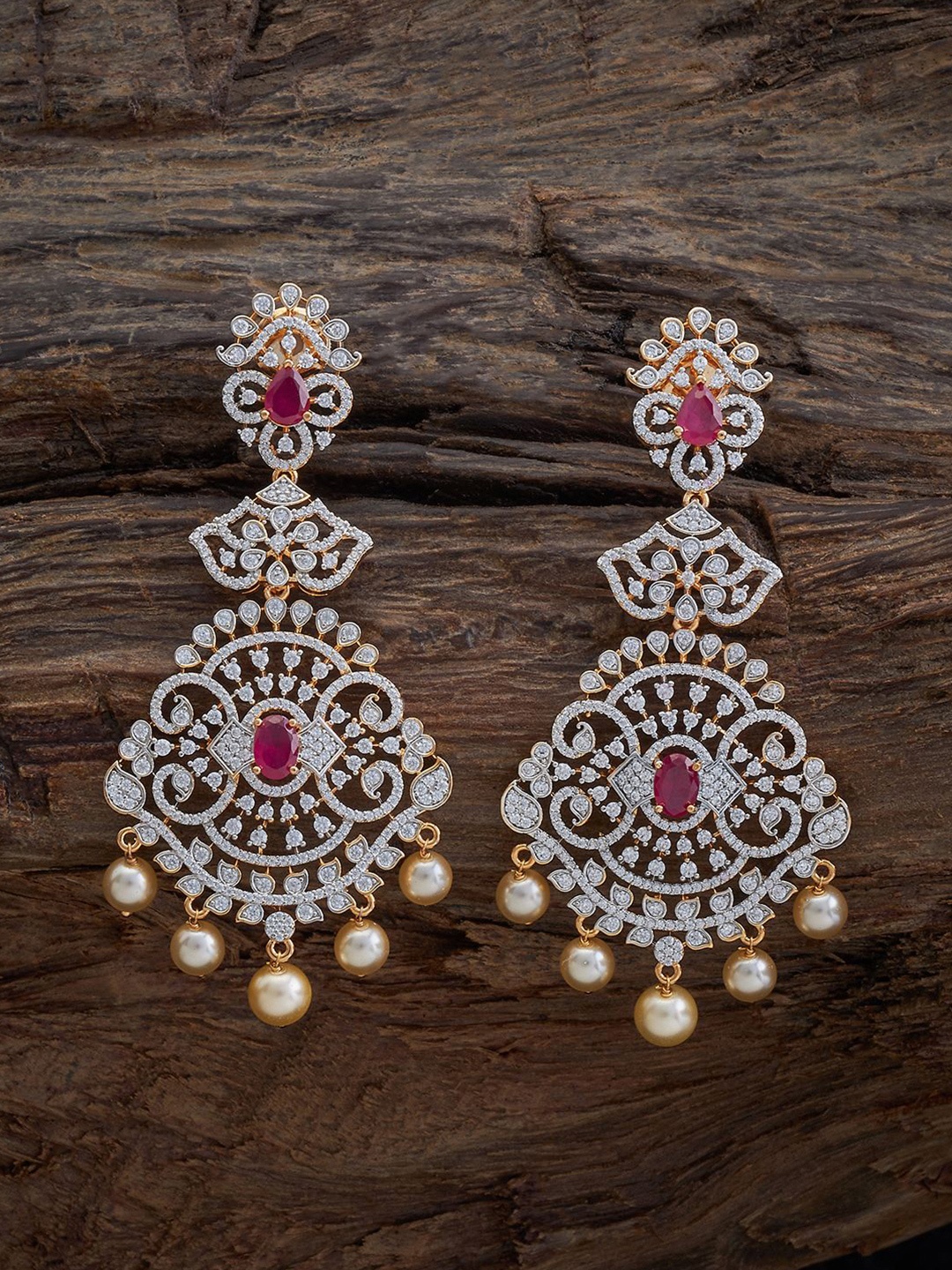 

Kushal's Fashion Jewellery Rhodium-Plated CZ Studded Classic Drop Earrings, Silver