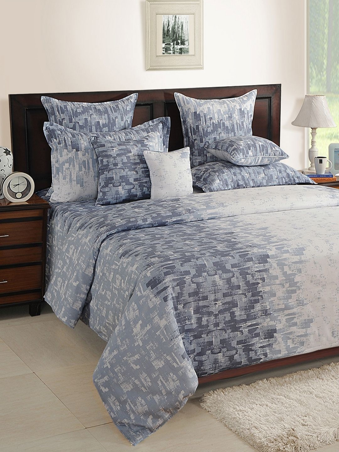 

SWAYAM Blue & Grey 250 TC King Bedsheet with 2 Pillow Covers