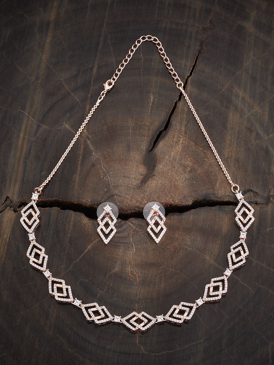 

Kushal's Fashion Jewellery Rose Gold-Plated CZ Studded Jewellery Set