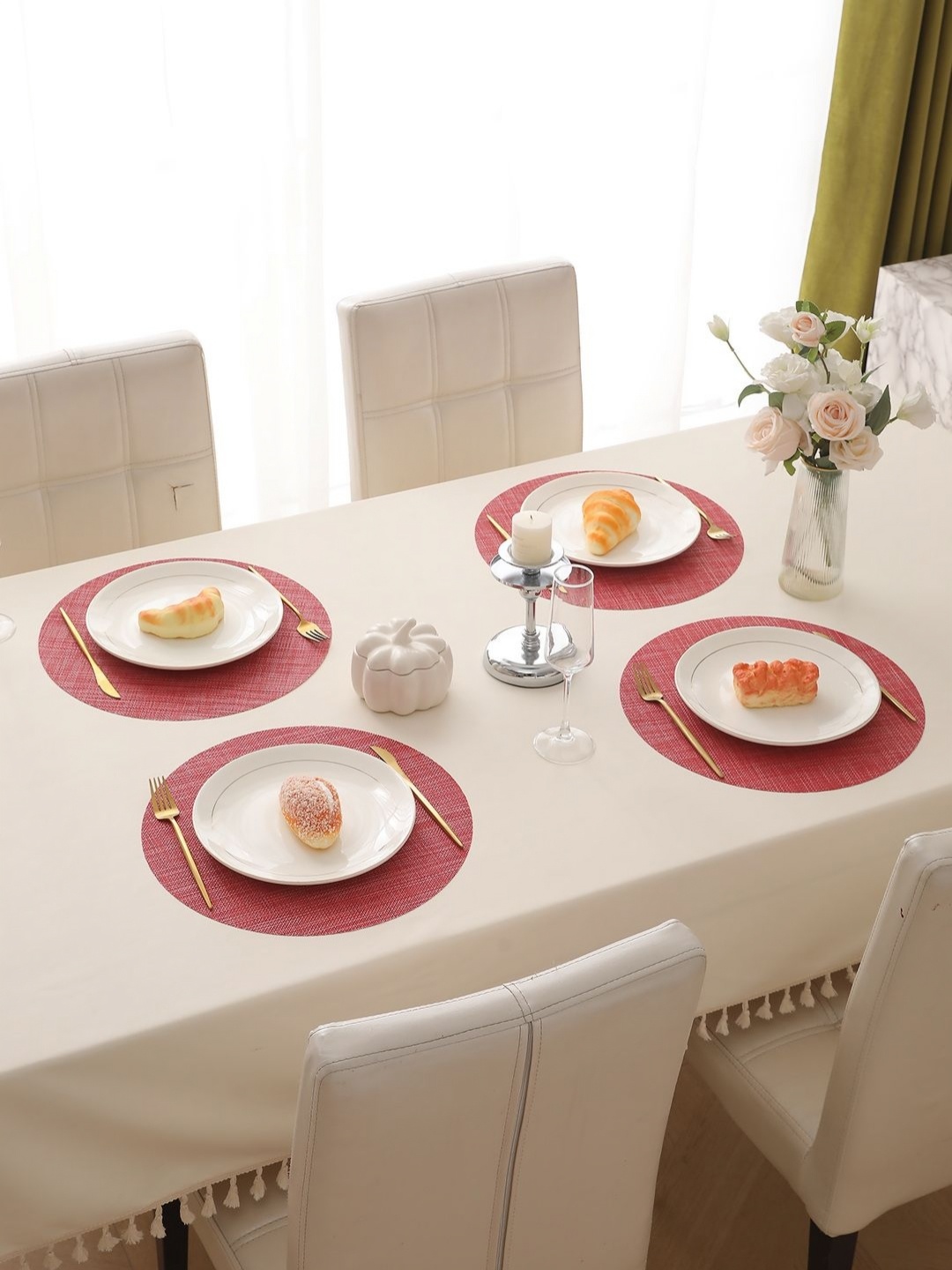 

HOKIPO 4Pcs Red Round Table Placemats