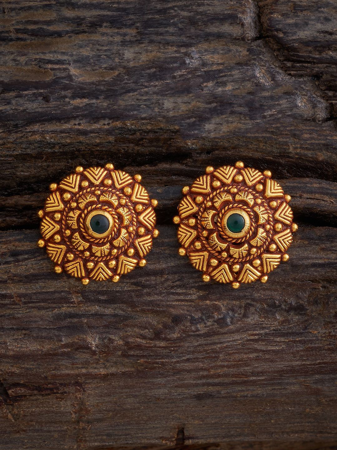 

Kushal's Fashion Jewellery 92.5 Pure Silver Gold-Plated Stones Studded Temple Studs, Green