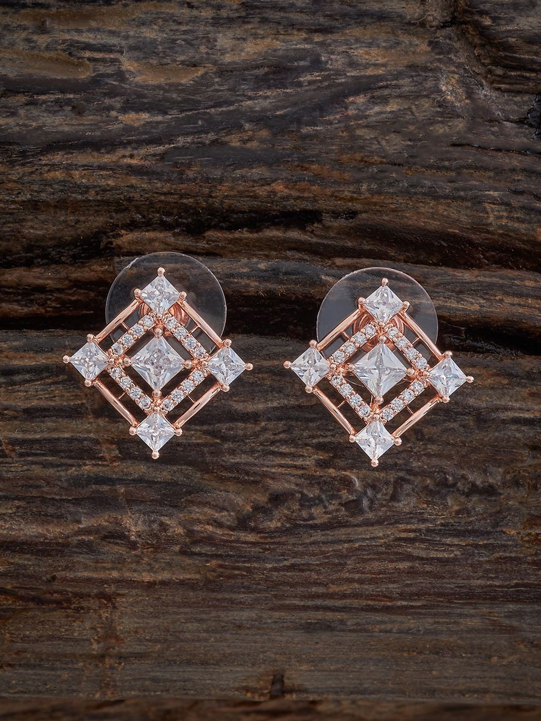 

Kushal's Fashion Jewellery Rose Gold-Plated Cubic Zirconia Studded Square Studs, White