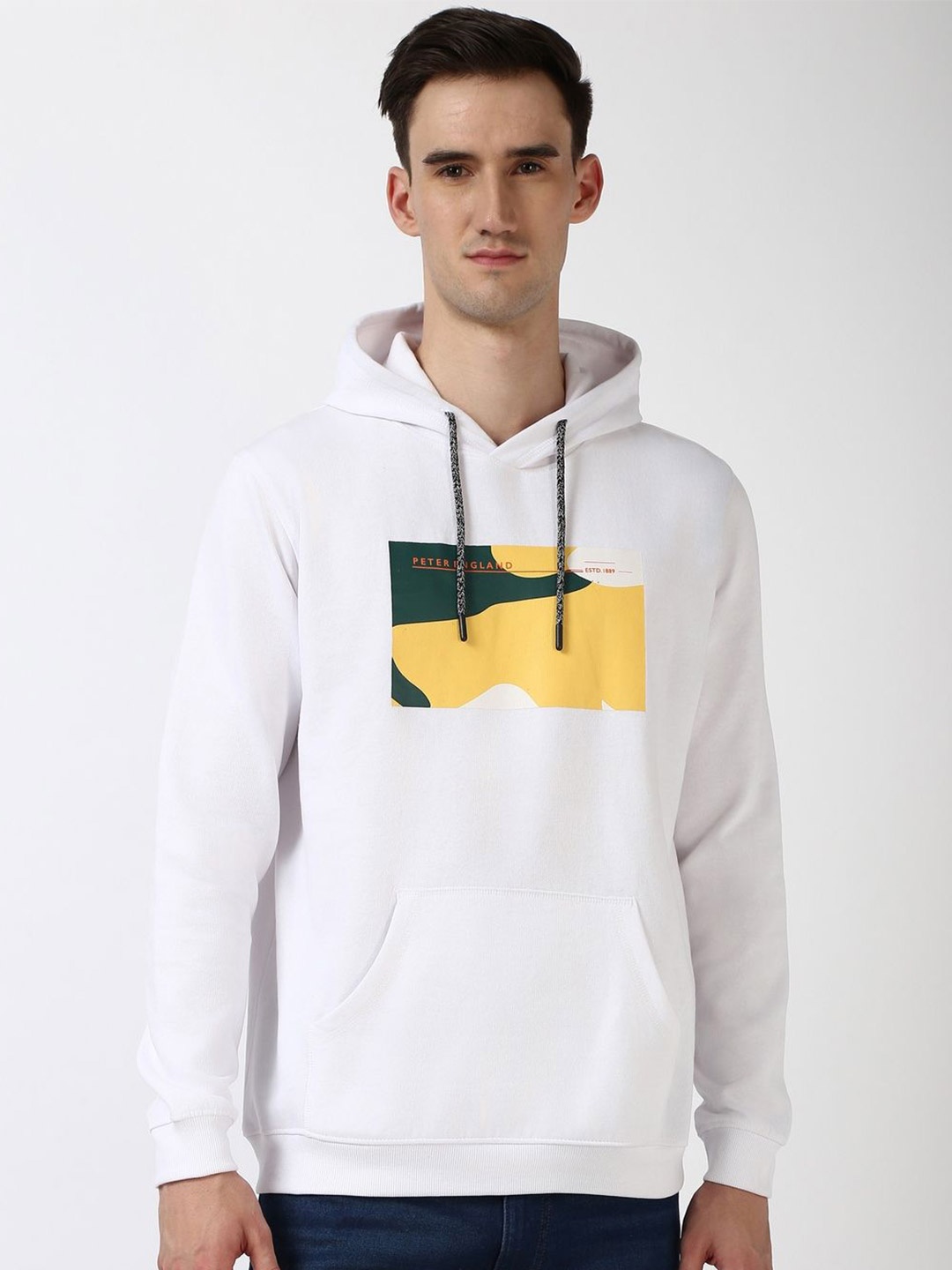 

Peter England Casuals Men Graphic Printed Hood Cotton Pullover Sweatshirt, White