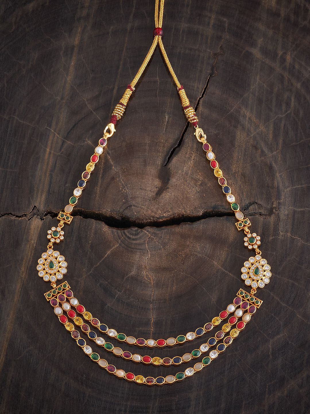 

Kushal's Fashion Jewellery 92.5 Pure Silver Gold-Plated Stones Studded Temple Necklace