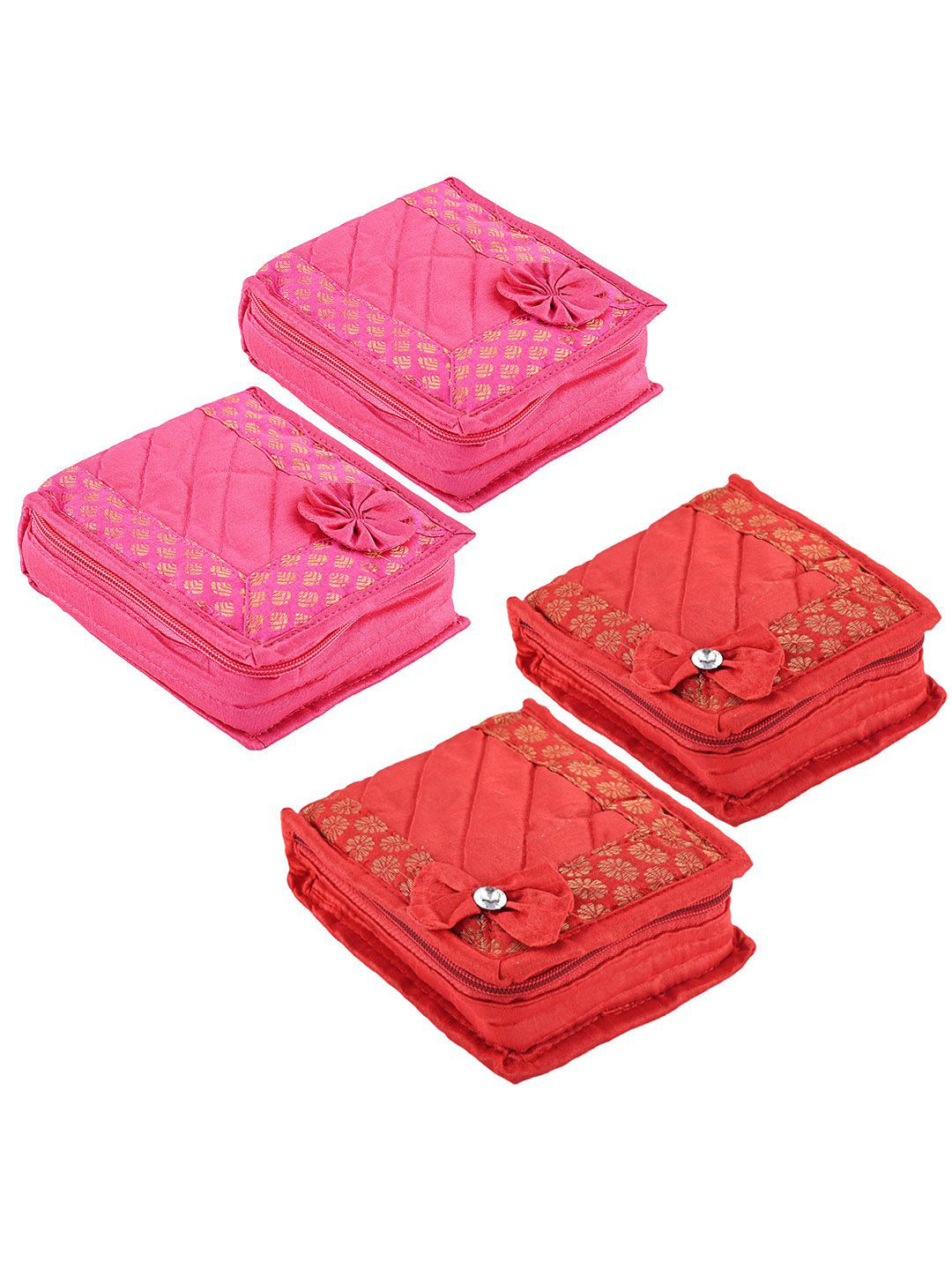 

Kuber Industries Pink & Red 4 Pieces Floral Self Design Jewellery Organisers
