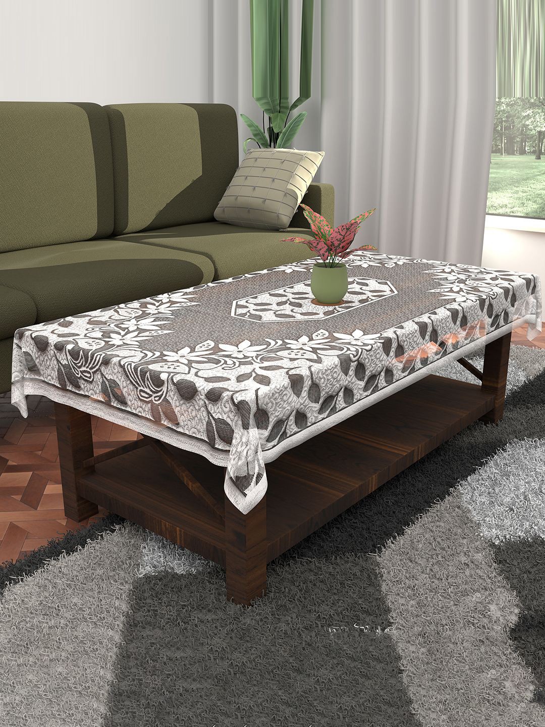 

Kuber Industries Grey Floral Self Design Cotton 4 Seater Table Cover