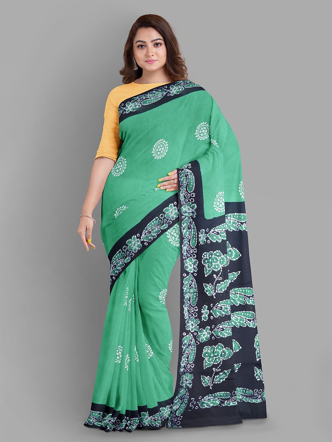 

The Chennai Silks Batik Pure Cotton Sungudi Saree, Green