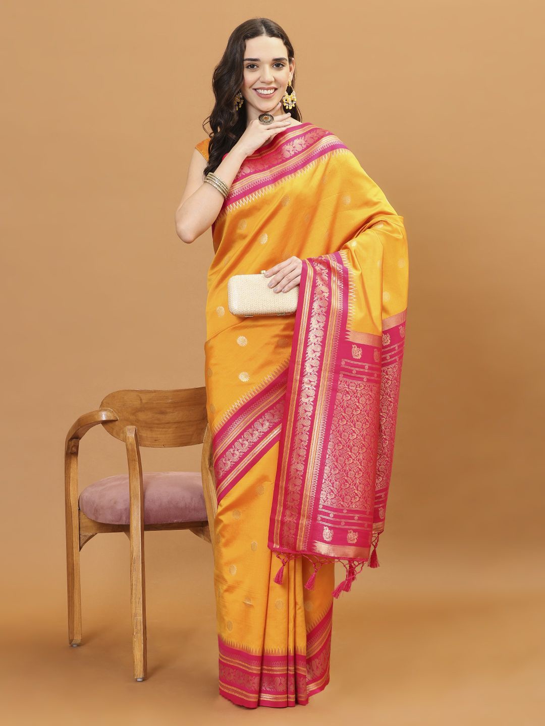 

Meena Bazaar Woven Design Zari Saree With Blouse Piece, Yellow