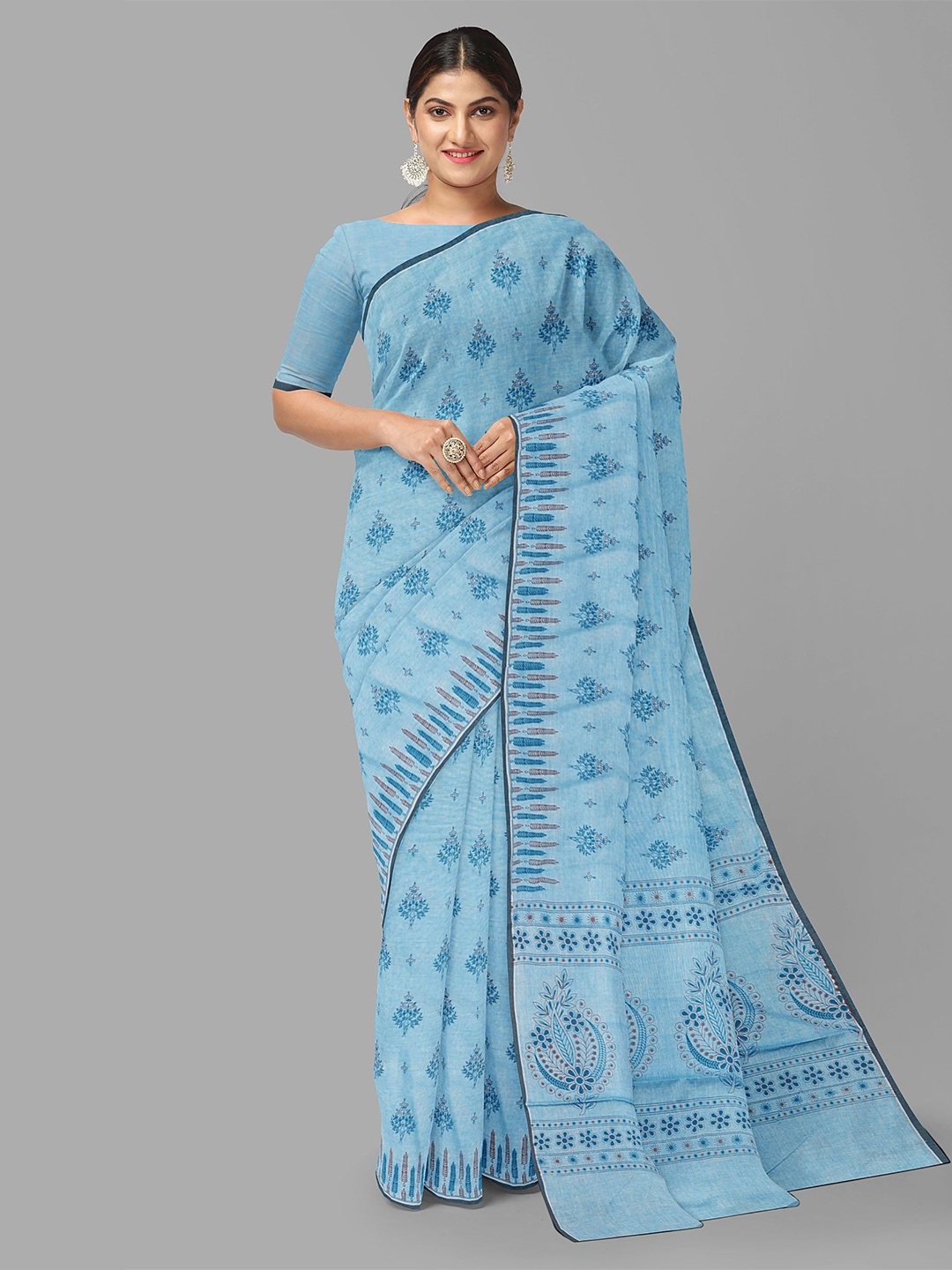

The Chennai Silks Floral Printed Bhagalpuri Saree, Blue