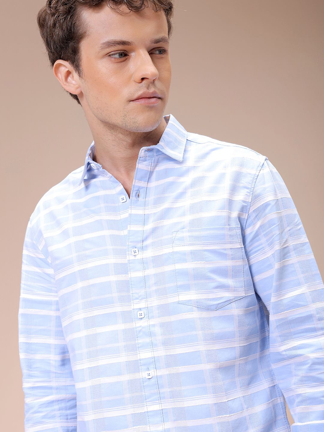 

The Indian Garage Co Men Slim Fit Opaque Checked Casual Shirt, Blue