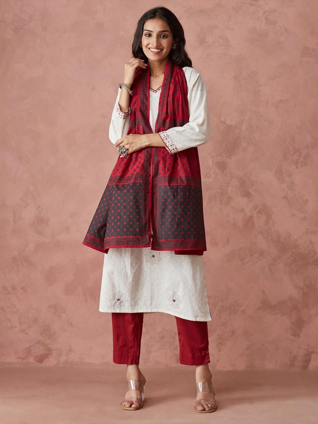 

Fabindia Women Printed Stole, Red
