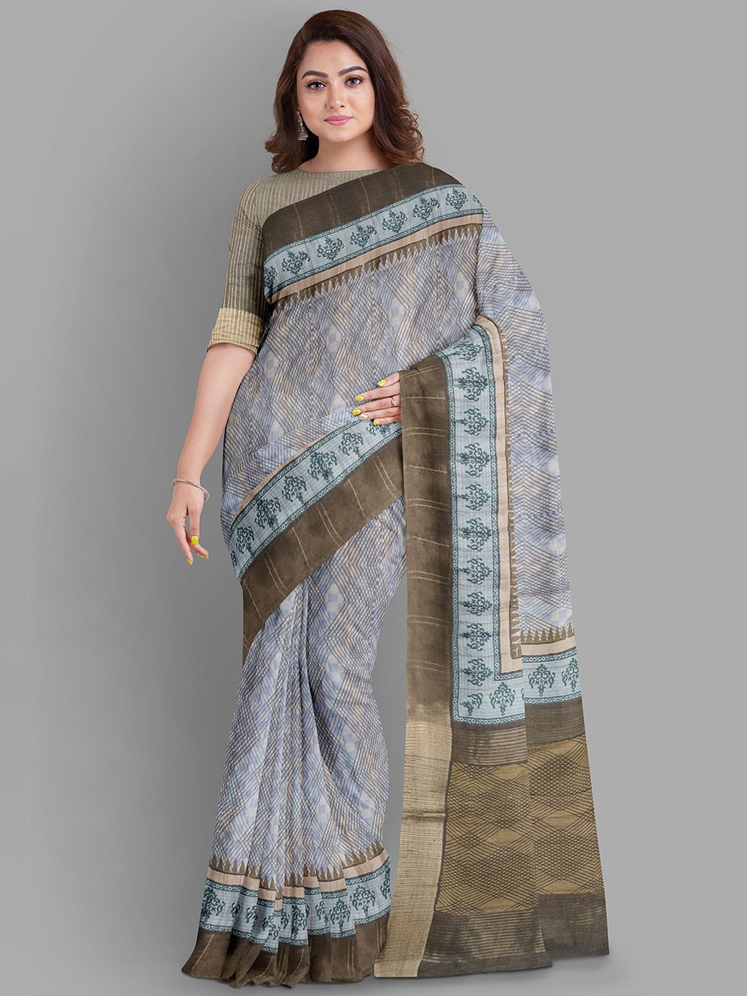 

The Chennai Silks Geometric Printed Zari Saree, Blue