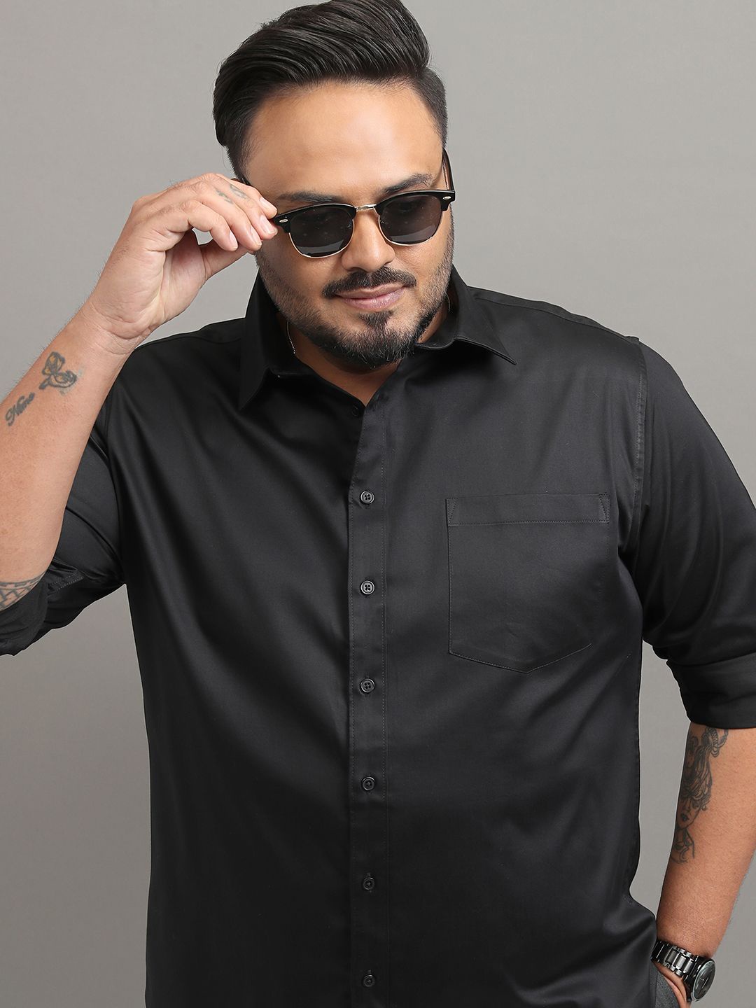

Highlander Men Plus Size Regular Fit Satin Shirt, Black