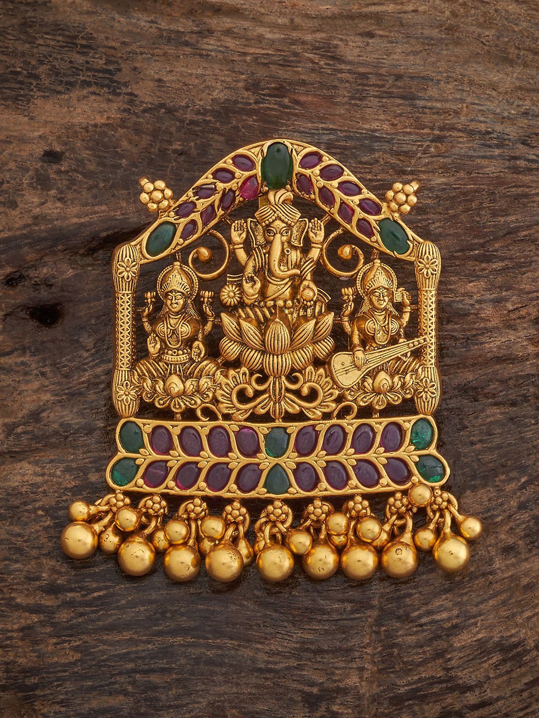 

Kushal's Fashion Jewellery 92.5 Pure Silver Gold-Plated Stone Studded Gods Pendants