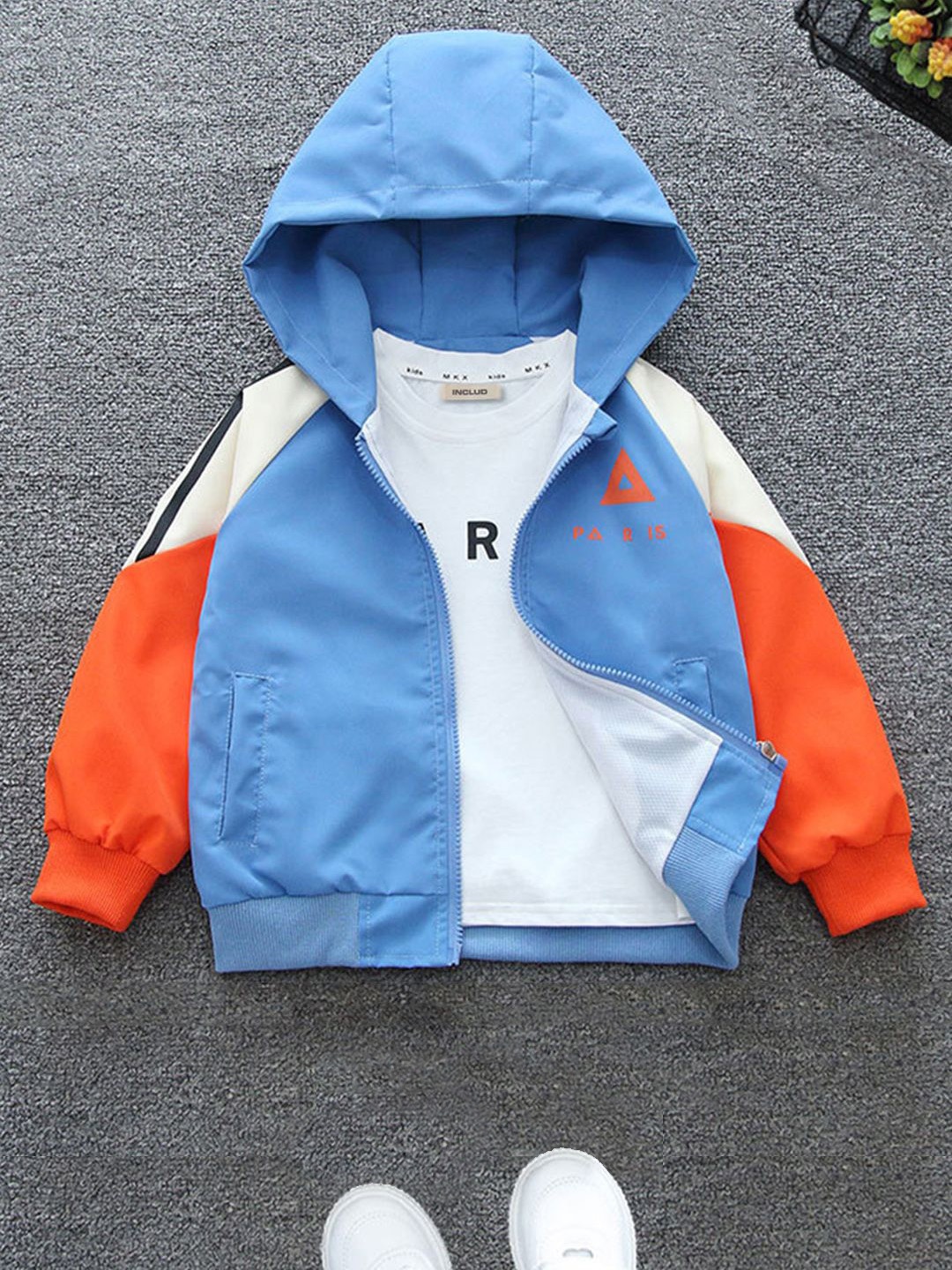 

INCLUD Boys Colourblocked Hooded Open Front Casual Jacket, Blue