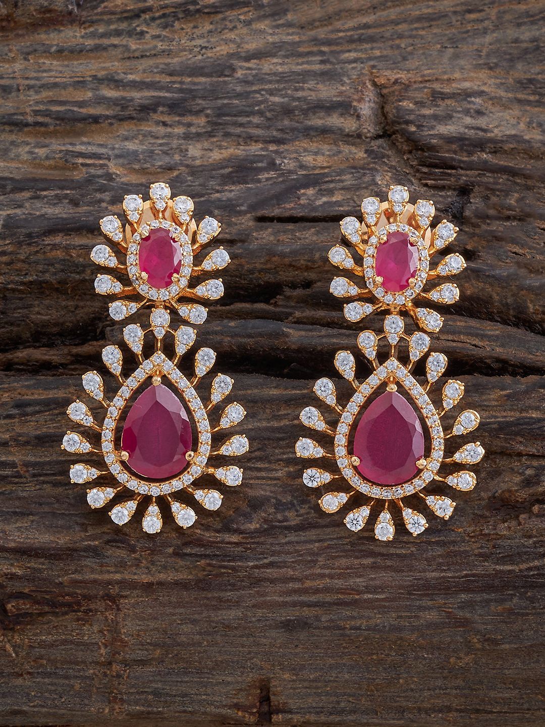 

Kushal's Fashion Jewellery Gold-Plated Cubic Zirconia Studded Teardrop Drop Earrings, Red