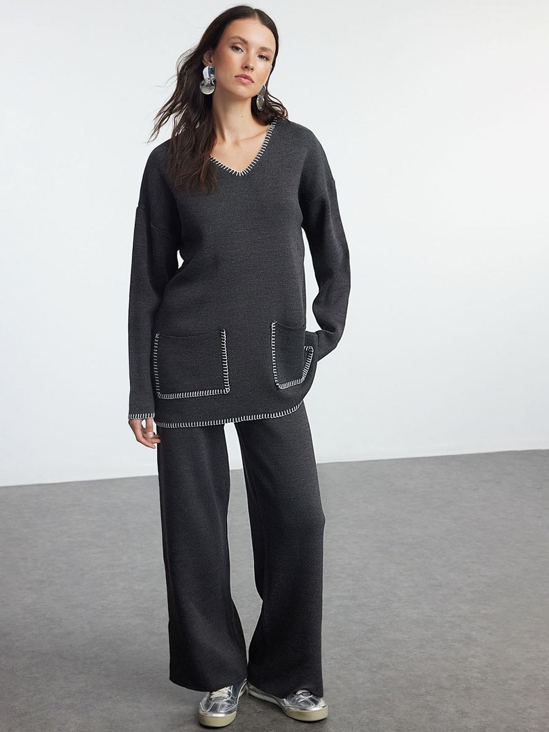 

Trendyol Top With Trousers Co-Ords, Grey melange