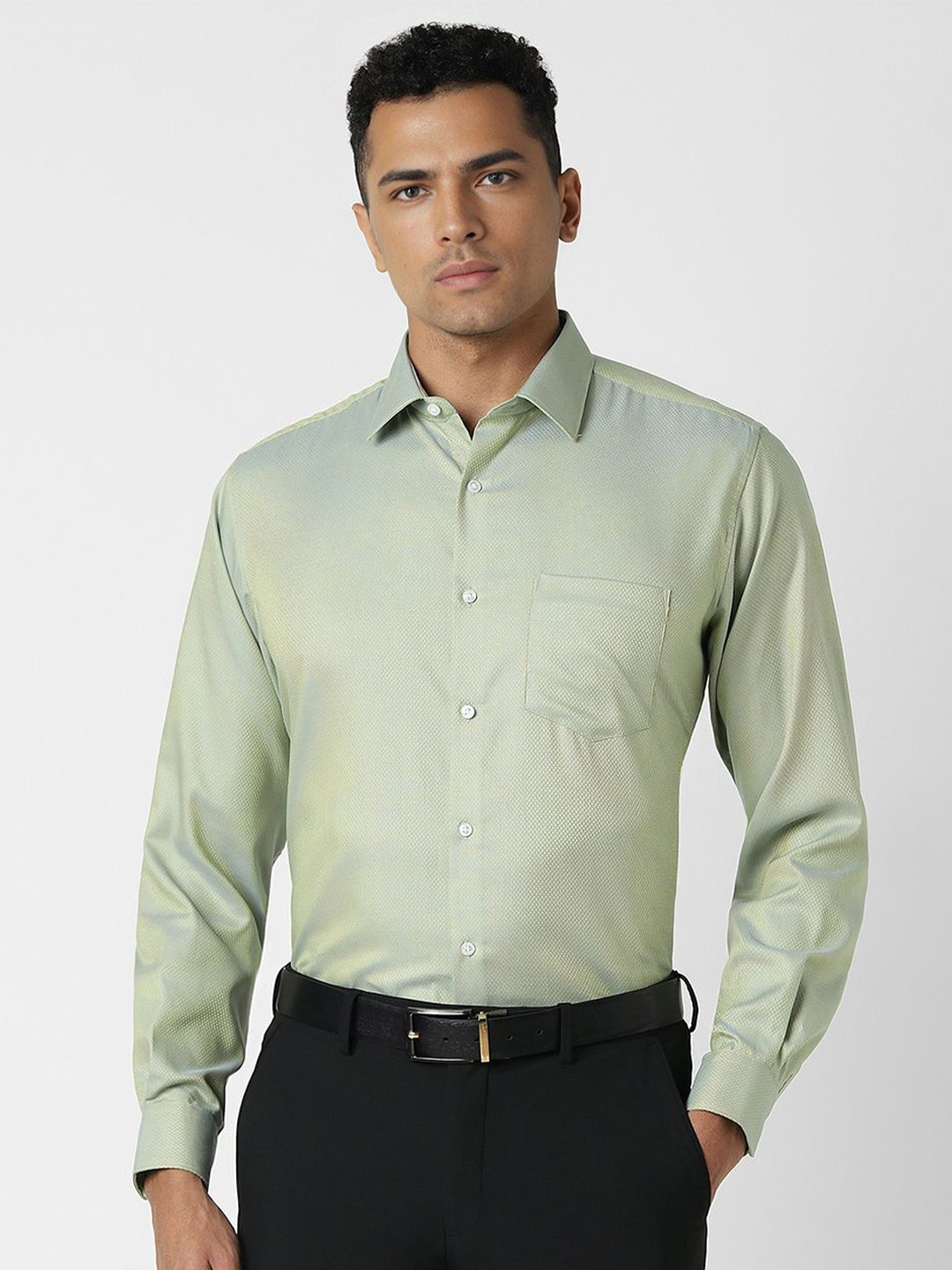 

Van Heusen Men Spread Collar Textured Cotton Formal Shirt, Green