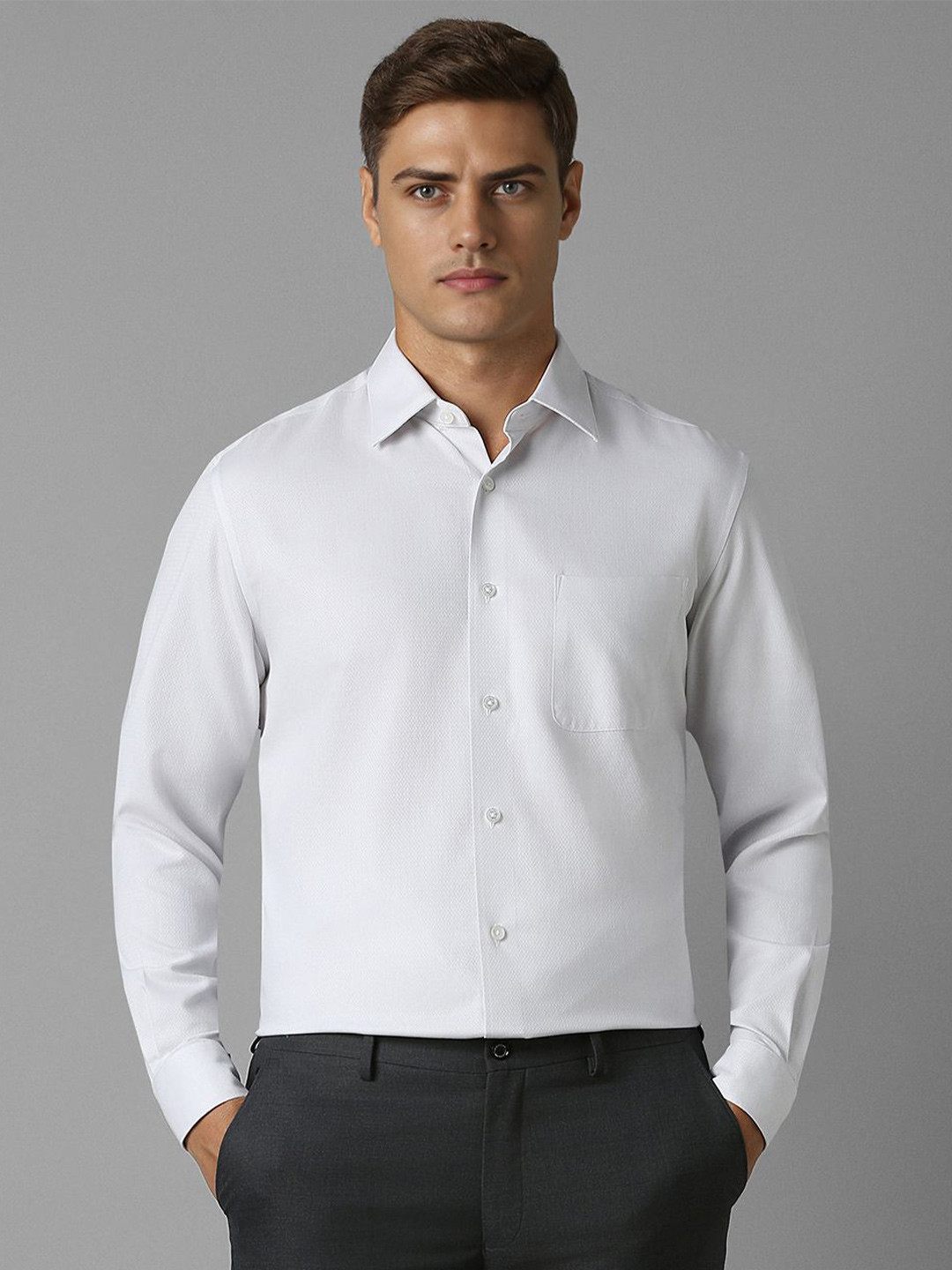 

Louis Philippe Men Classic Spread Collar Solid Cotton Formal Shirt, White