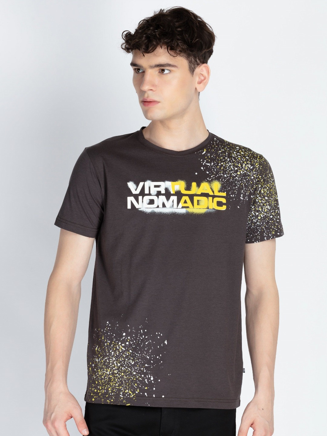 

Status Quo Men Printed Applique T-shirt, Charcoal