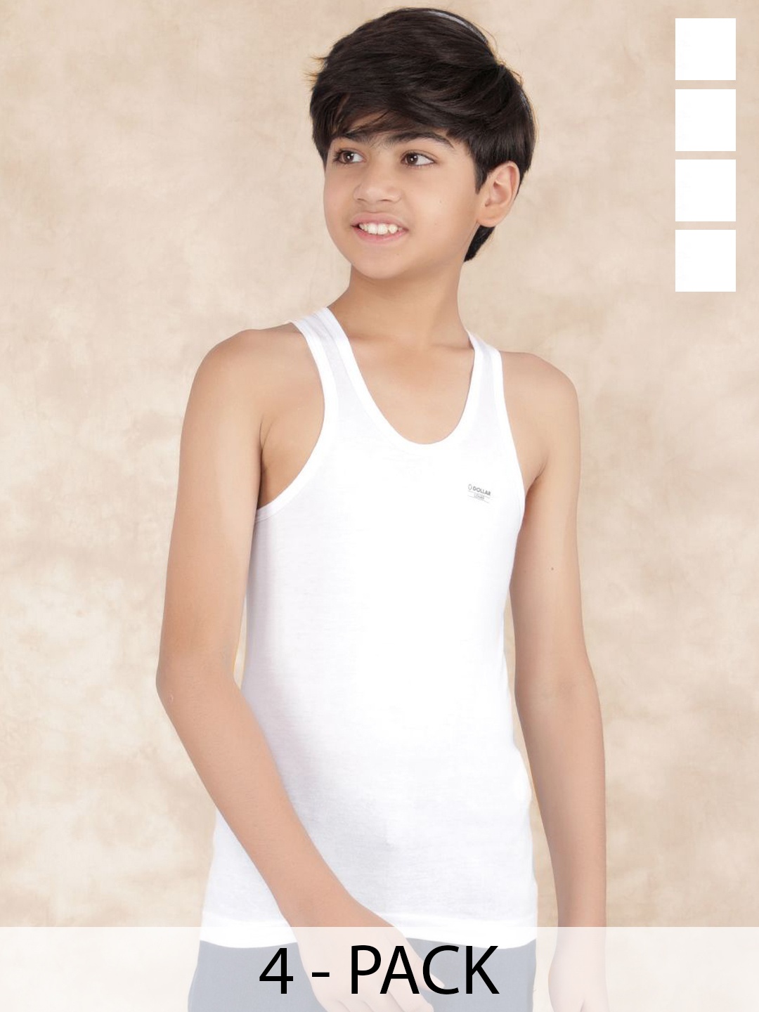

Dollar Boys Pack Of 4 Cotton Undershirt Vests, White