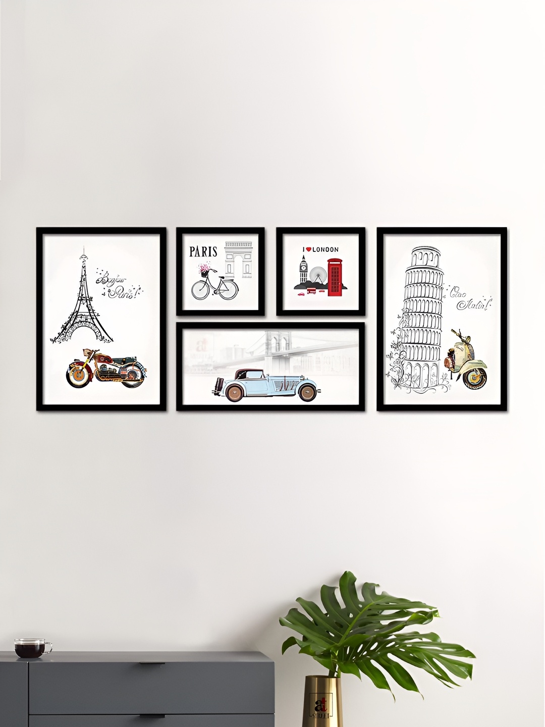 

Art Street Black & White 5 Piece Synthetic Wood Abstract Wall Paintings
