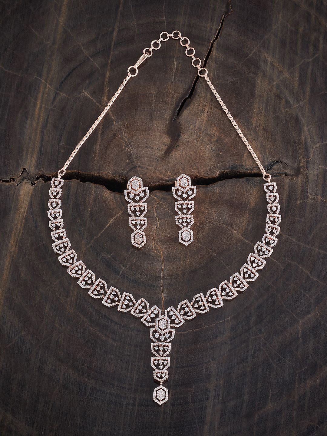 

Kushal's Fashion Jewellery Rose Gold-Plated Cubic Zirconia Studded Jewellery Set