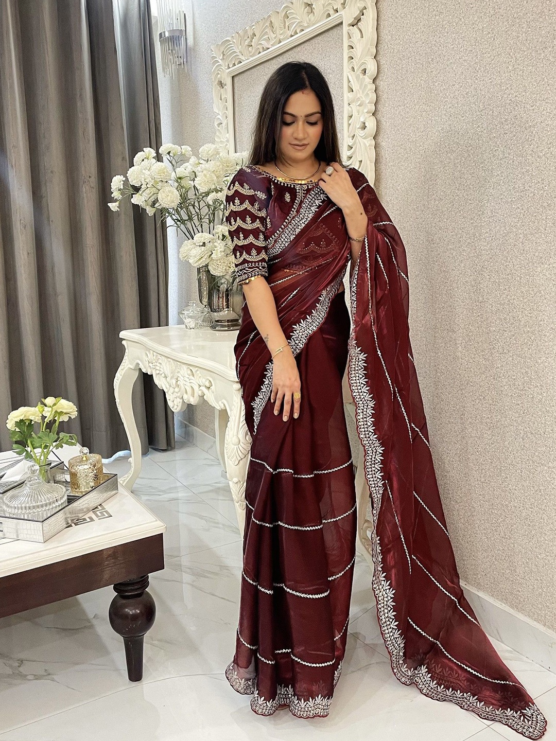 

LeeliPeeri Designer Ethnic Motifs Zari Heavy Work Saree, Maroon