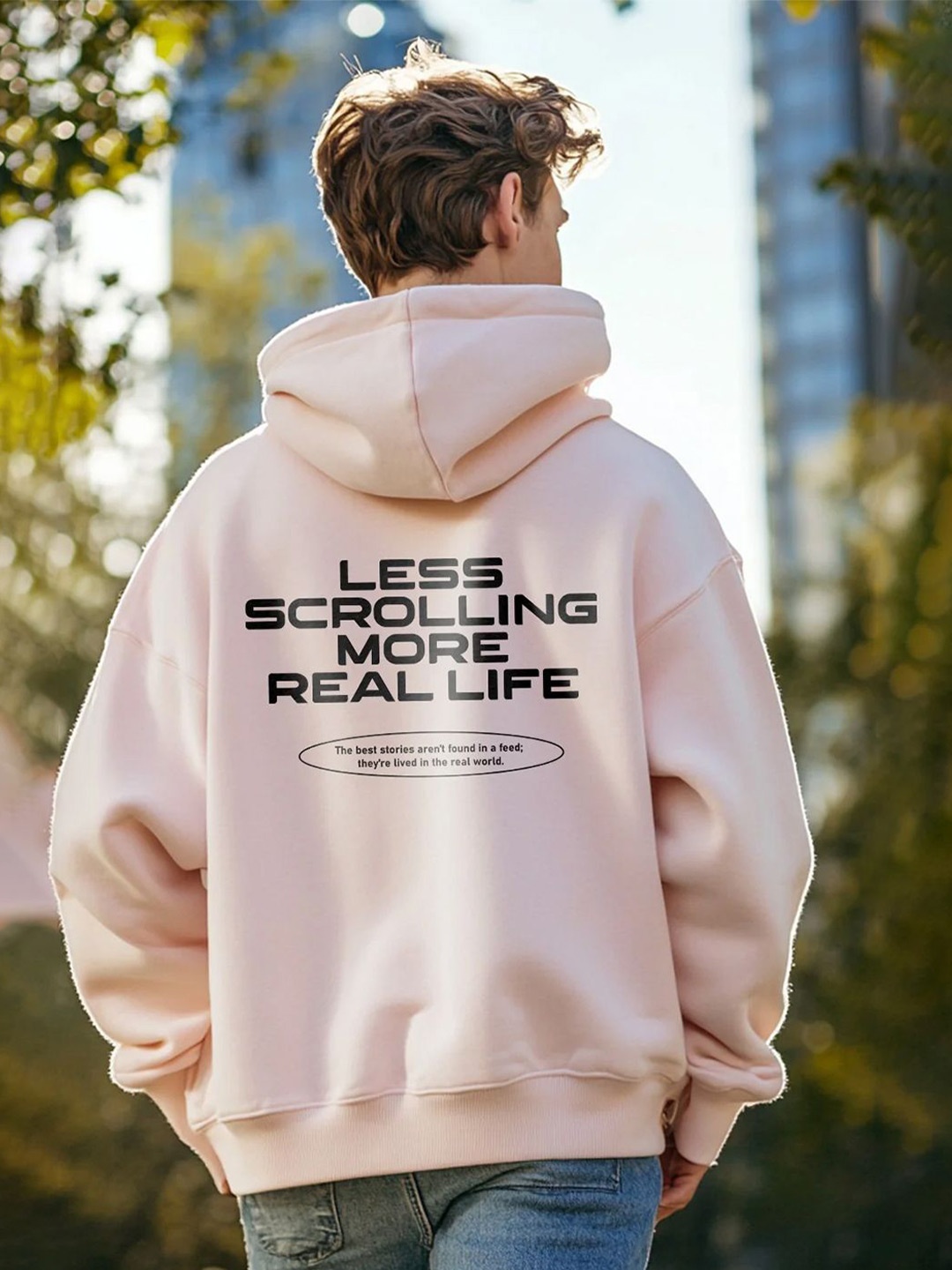 

NOBERO Men Oversized Printed Hooded Sweatshirt, Pink