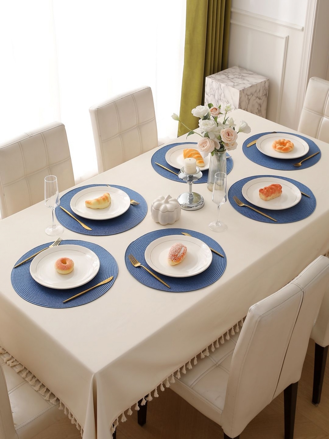 

HOKIPO 6-Pcs Blue Textured Round Table Placemats