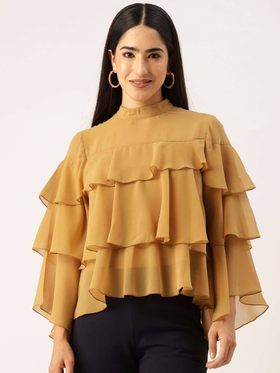 

KPOP Women Solid High Neck Top, Brown