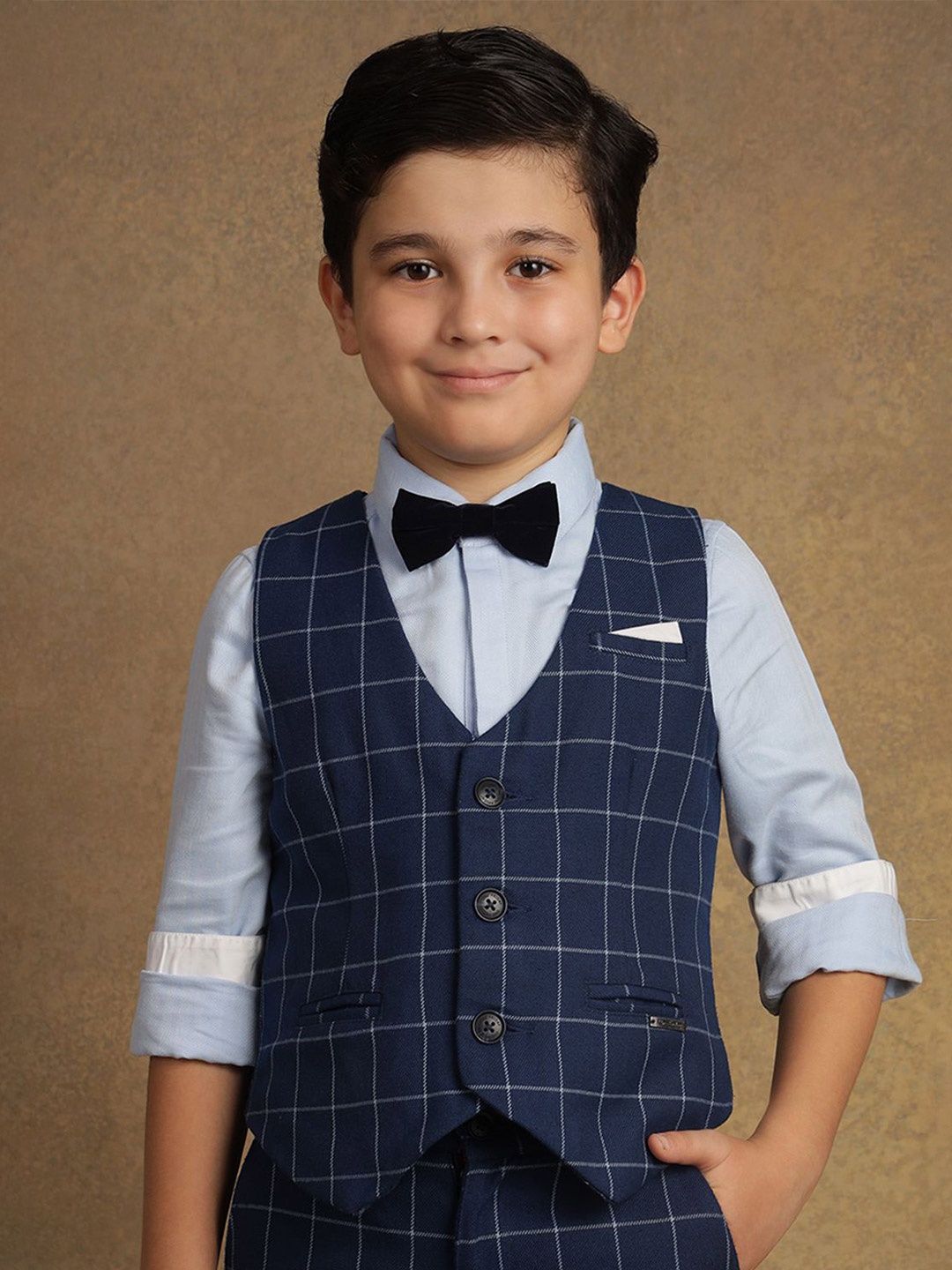

One Friday Boys Checked Waistcoat, Blue