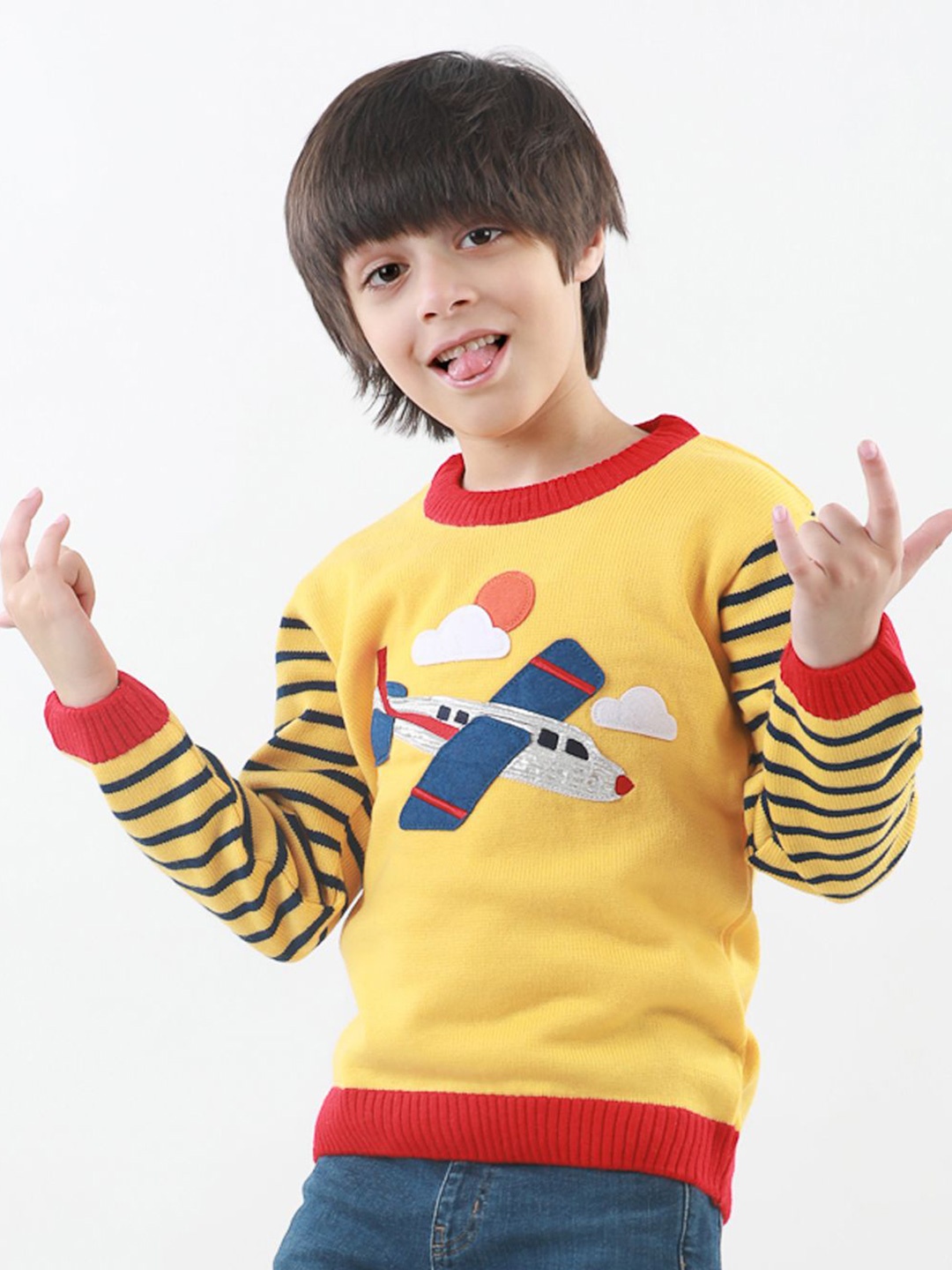 

KNITCO Kids Self Design Long Sleeves Pullover, Yellow