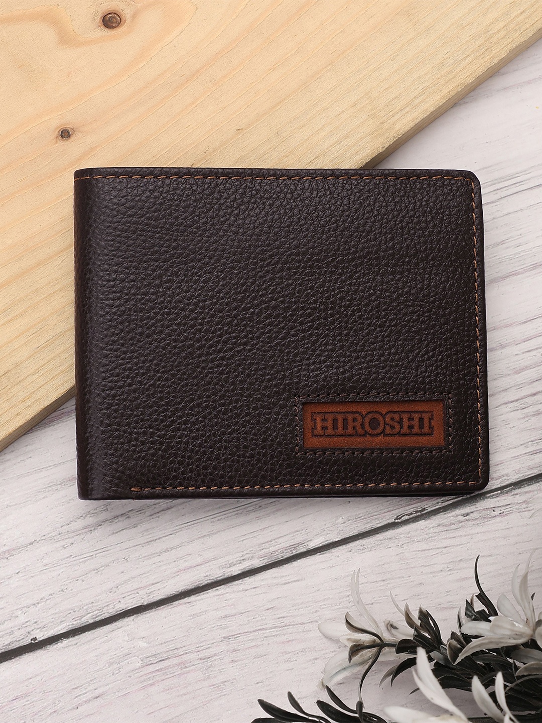 

HIROSHI Men Textured Leather Two Fold Wallet, Brown