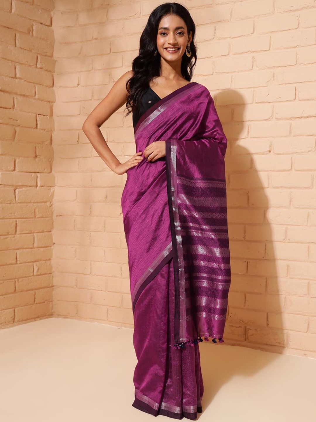 

Fabindia Woven Design Zari Saree, Purple