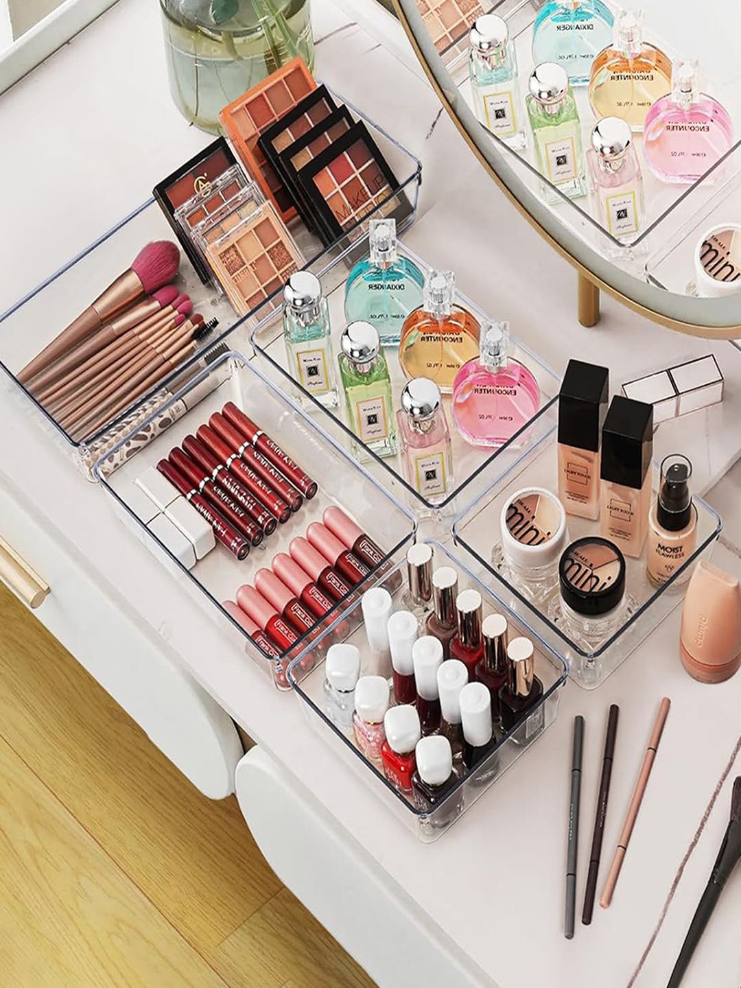 

Kuber Industries Transparent 6 Pieces Makeup Storage Organisers
