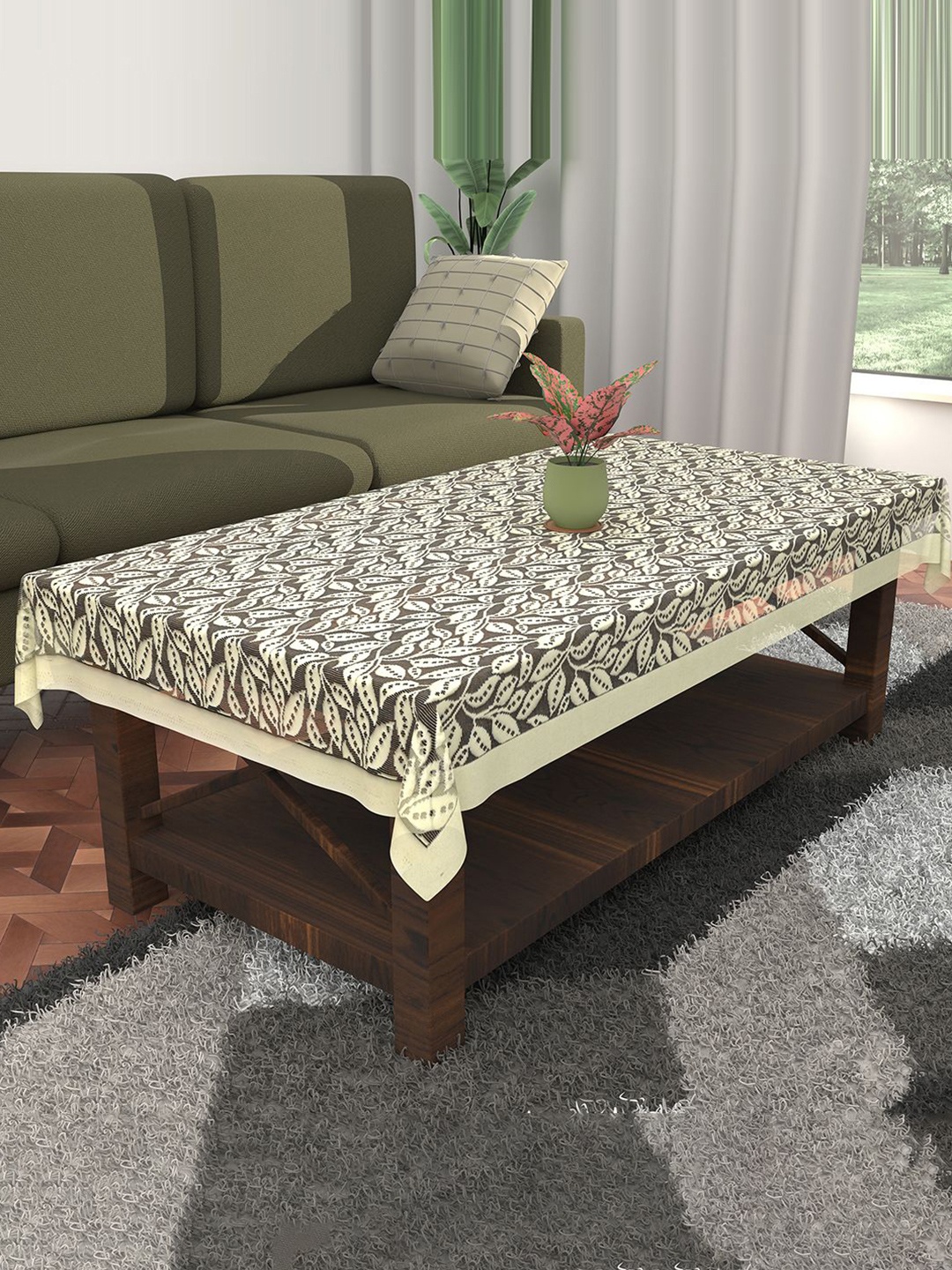 

Kuber Industries Brown & Cream-coloured Floral Printed Cotton 4-Seater Table Cover