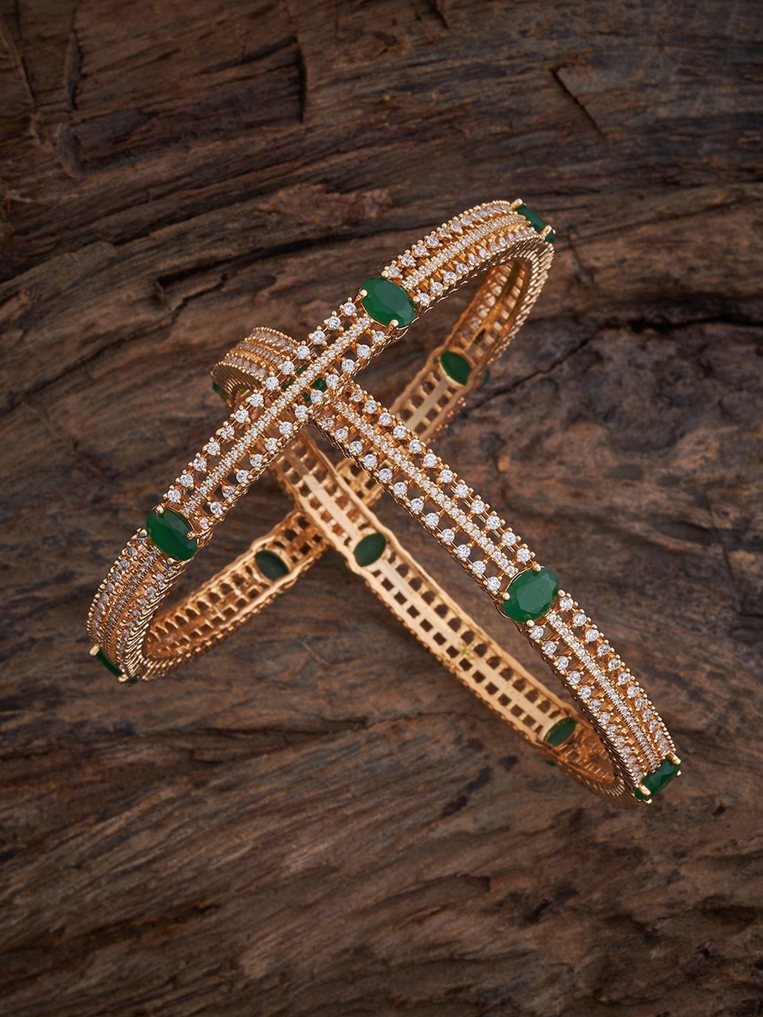

Kushal's Fashion Jewellery Set Of 2 Gold Plated Cubic Zirconia Studded Bangles