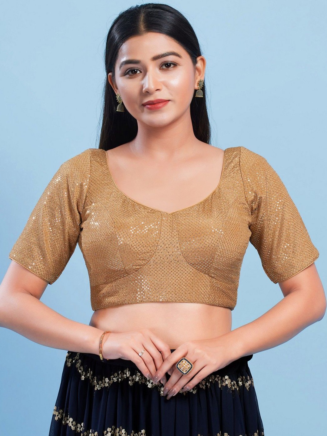

Mmore Self-Design Saree Blouse, Gold